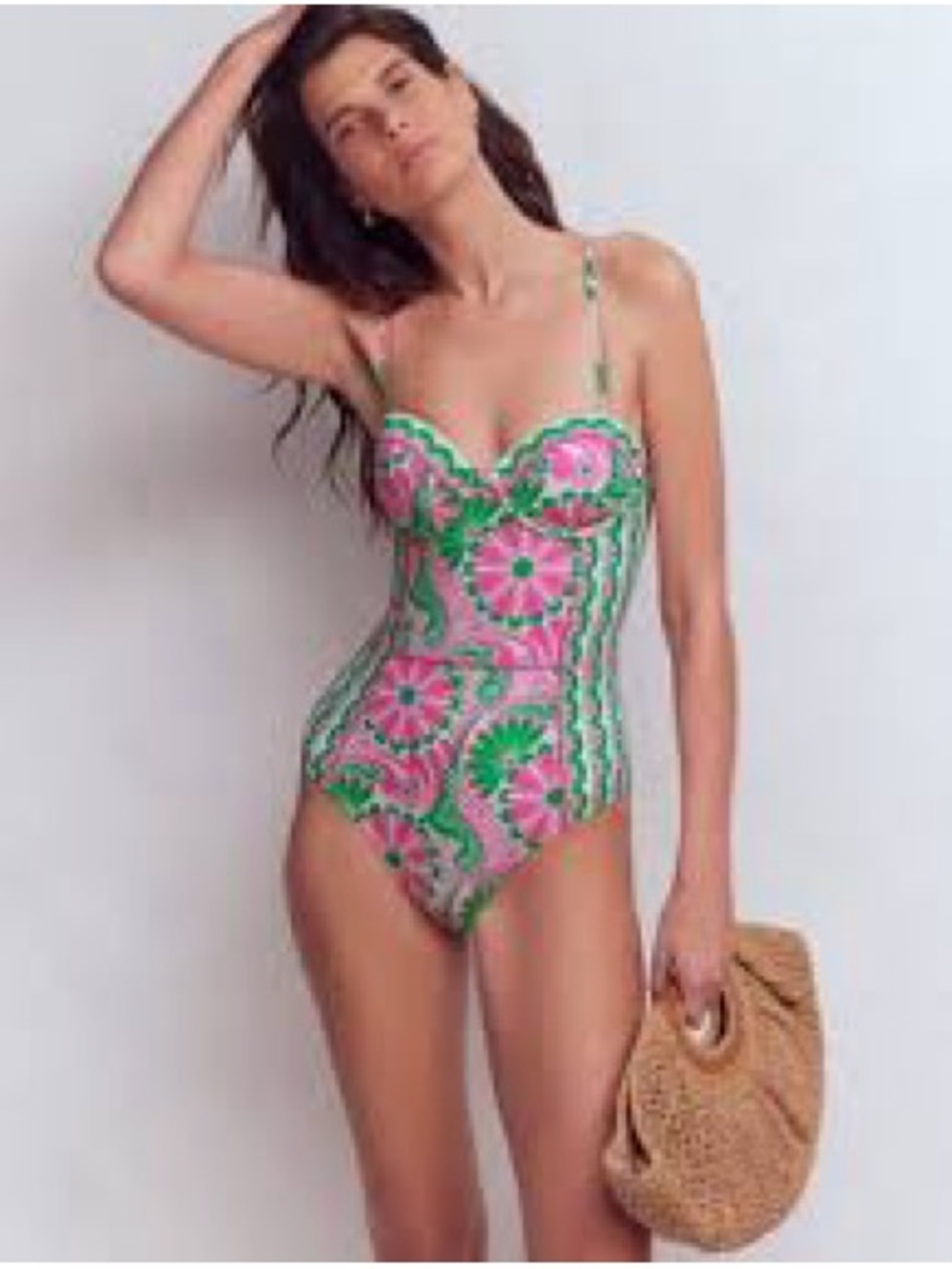 Boden Euphoric Garden Pink and Green Floral-Print One-Piece Swimsuit, Small/34B - Picture 2 of 8